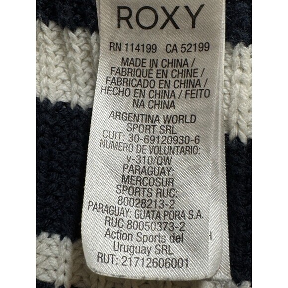 Roxy Cardigan Sweater Women's Navy Blue White Striped Classic M Long Line Cotton - Picture 7 of 9